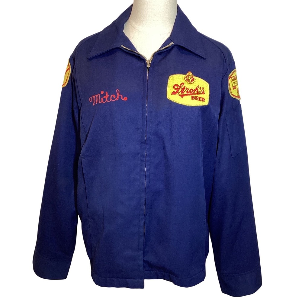 Unitog Strohs Beer Work Jacket Navy Blue Lined Union Made in USA Vintage - Large